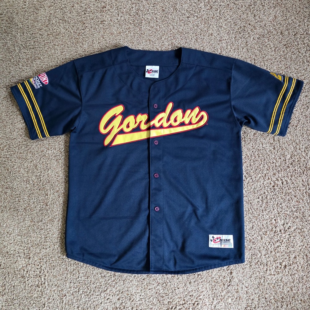 Chase Authentics Jeff Gordon NASCAR Baseball Jersey Mens Large Navy Blue 24 L